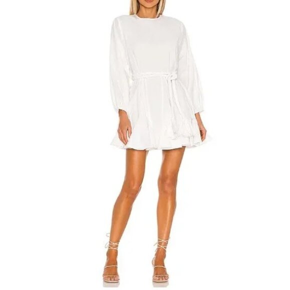 NEW $428 RHODE ELLA FLOWY MINI DRESS IN WHITE W/FLORAL BRAIDED BELT SIZE S - Picture 1 of 7